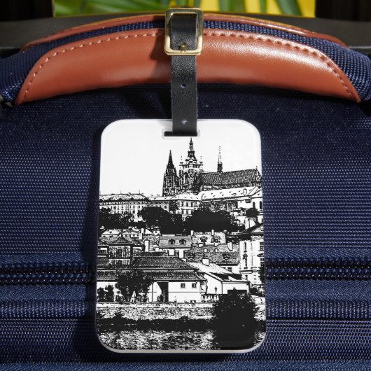 プラハ，歴史都市，城 – チェコ美術 ラゲッジタグ (正面インサイチュ2)