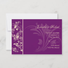 プラムおよびシャンペン花スクロール応答カード 出欠カード