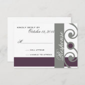 プラムおよび灰色の応答カード 出欠カード (正面/裏面)