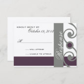 プラムおよび灰色の応答カード 出欠カード (正面/裏面)