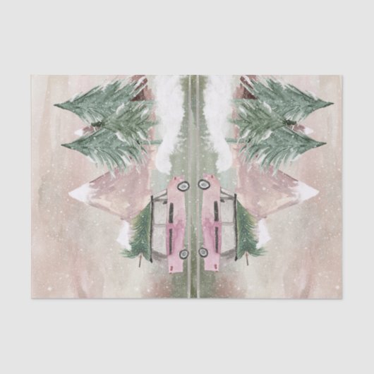 プラムおよび緑の旧式の休日の水彩画 薄葉紙 (正面)