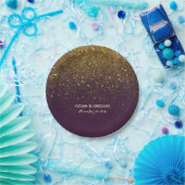 プラムおよび金ゴールドのグリッターの魅力的なヴィンテージの結婚 ペーパープレート (パーティー)