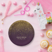 プラムおよび金ゴールドのグリッターの魅力的なヴィンテージの結婚 ペーパープレート (パーティー)