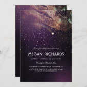 プラムおよび金ゴールドの流星の星明かりのベビーシャワー 招待状 (正面/裏面)