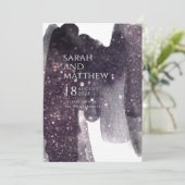 プラムきらめくウォーターのブラッシュストロ結婚ークのInv 招待状 (スタンド正面)