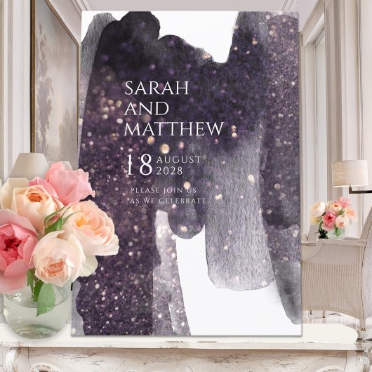 プラムきらめくウォーターのブラッシュストロ結婚ークのInv 招待状