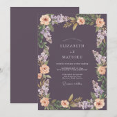 プラムとアプリコットの葉とユーカリの結婚式 招待状 (正面/裏面)