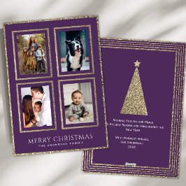 プラムとエレガント金ゴールドクリスマスフォトコラージュ シーズンカード