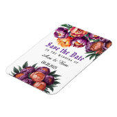 プラムとオレンジのペオニーのSave the Date マグネット (左側)