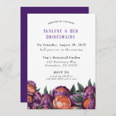 プラムとオレンジ絵を描の牡丹花嫁昼食会 招待状 (正面/裏面)