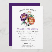 プラムとオレンジ絵を描の牡丹花嫁昼食会 招待状 (正面/裏面)