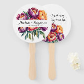 プラムとオレンジ色の牡丹の花束結婚の ハンドファン (正面&裏面)