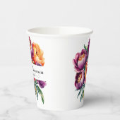 プラムとオレンジ色の牡丹の花束結婚の 紙コップ (左)