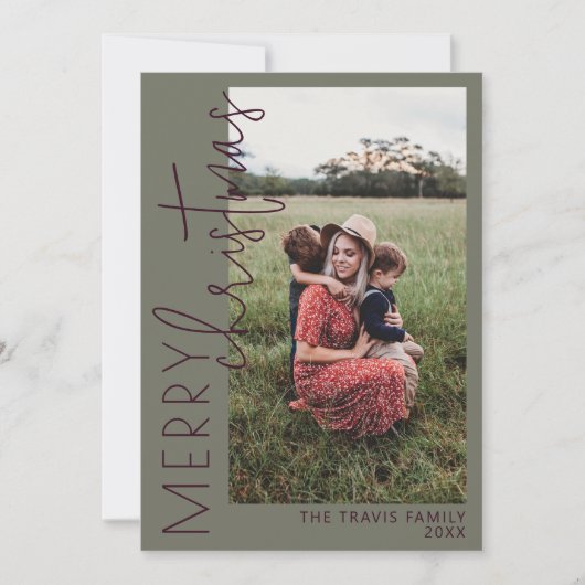 プラムとグリーンメリーホリデークリスマスカード シーズンカード (正面)