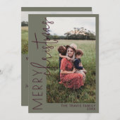 プラムとグリーンメリーホリデークリスマスカード シーズンカード (正面/裏面)