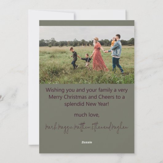 プラムとグリーンメリーホリデークリスマスカード シーズンカード (裏面)