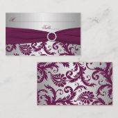 プラムとシルバーのダマスクプレイスカード プレイスカード (正面/裏面)