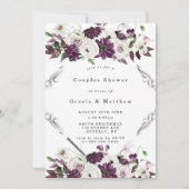 プラムとシルバーの幾何学的カップルのシャワー招待状 (正面)