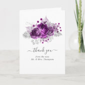 プラムとシルバーの水結婚色の写真 サンキューカード (正面)