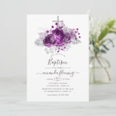 プラムとシルバーの水色のフローラバプテスマ 招待状 (スタンド正面)