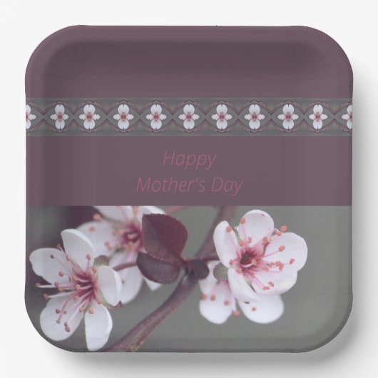 プラムとティール（緑がかった色）グリーンスクエア ペーパープレート (正面)