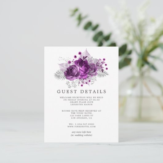 プラムとネイビーのウォーター結婚カラーズゲスト詳細 エンクロージャーカード (スタンド正面)