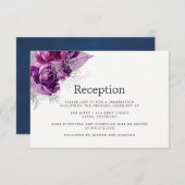 プラムとネイビーの水彩花イラストの結婚式の披露宴 エンクロージャーカード (正面/裏面)