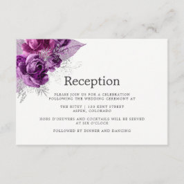 プラムとネイビーの水彩花イラストの結婚式の披露宴 エンクロージャーカード