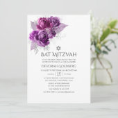 プラムとネイビーの水彩花柄 バット・ミッツヴァ 招待状 (スタンド正面)