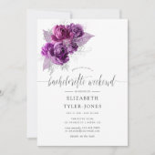 プラムとネイビーの花のバチェロレッテウィークエンド招待状 招待状 (正面)