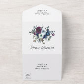 プラムとネイビーの花の結婚式 オールインワン招待状 (外側)