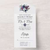プラムとネイビーの花の結婚式 オールインワン招待状 (内側)