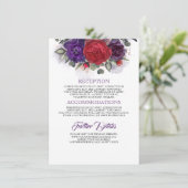 プラムとバーガンディの花をモチーフにした結婚式情報 エンクロージャーカード (スタンド正面)