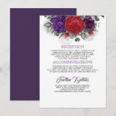 プラムとバーガンディの花をモチーフにした結婚式情報 エンクロージャーカード (正面/裏面)