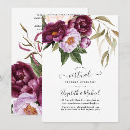 プラムとパステルバイオレットフローラバーチャル結婚ズ 招待状