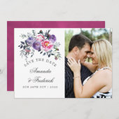 プラムとピンクのフローラ結婚式の日付を保存 セーブザデート (正面/裏面)