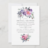 プラムとピンクの水の色のフローラブライダルシャワー 招待状 (正面)