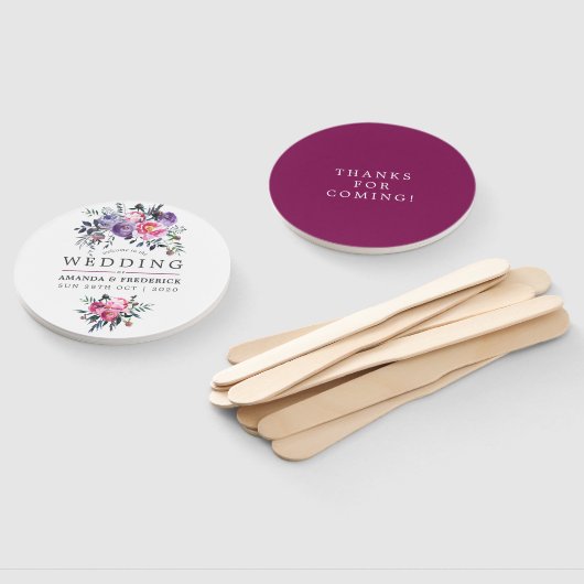 プラムとピンクの水の色のフローラ結婚式の引き出物 ハンドファン (組立なし)