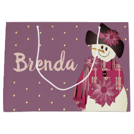 プラムとピンク雪だるま ラージペーパーバッグ