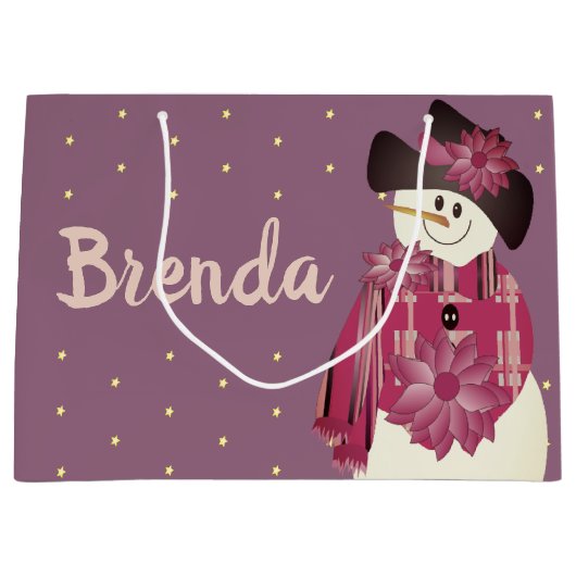 プラムとピンク雪だるま ラージペーパーバッグ (正面)