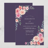 プラムとピーチの芍薬の結婚式 招待状 (正面/裏面)