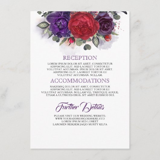 プラムとブルゴーニュの結婚フローラ情報 エンクロージャーカード (正面)