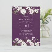 プラムとホワイトウォーター色のフローラエレガントな結婚式 招待状 (スタンド正面)
