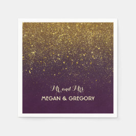 プラムとヴィンテージ金ゴールド結婚グリッター スタンダードカクテルナプキン