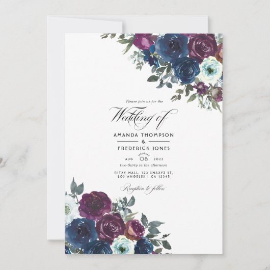 プラムと海軍のフローラ結婚の写真 招待状 (正面)