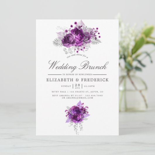 プラムと海軍の水色のフローラのブ結婚ランチ 案内状 (スタンド正面)