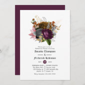 プラムと燃えたオレンジのハロウィーンリハーサルのディナー 招待状 (正面/裏面)