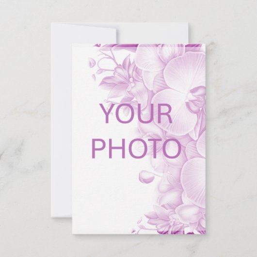 プラムと白の蘭の結婚式RSVP応答カード 出欠カード (正面)