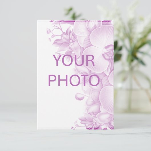 プラムと白の蘭の結婚式RSVP応答カード 出欠カード (スタンド正面)