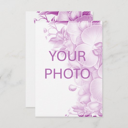 プラムと白の蘭の結婚式RSVP応答カード 出欠カード (正面/裏面)